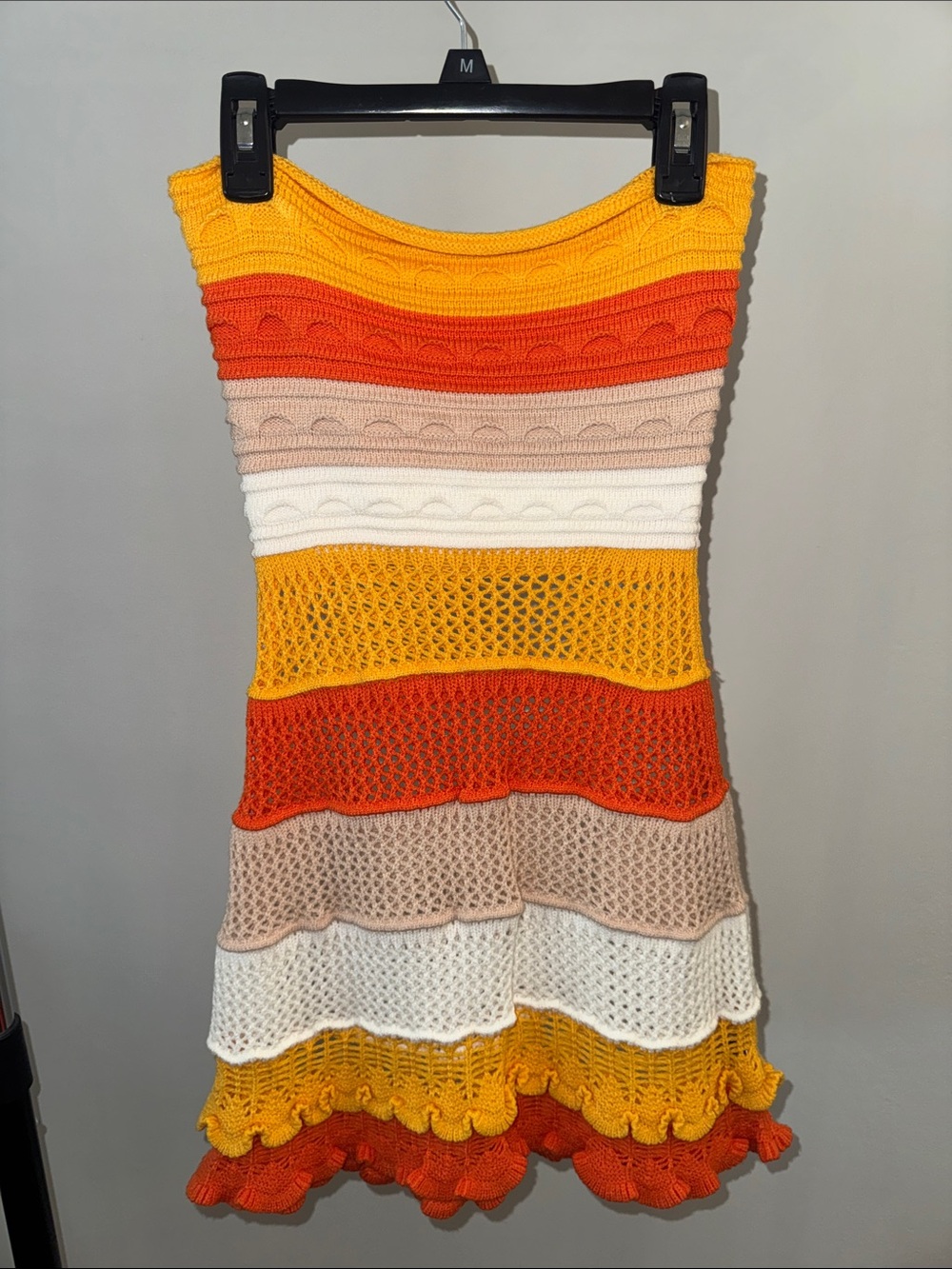 Striped Crochet Tube Dress in Yellow, Orange, Cream, White, Tan